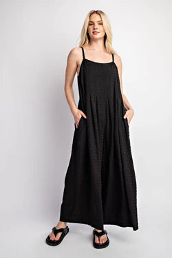 Solid Textured Woven Sleeveless Jumpsuit