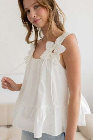 Floral Bow Accent Sleeveless Top