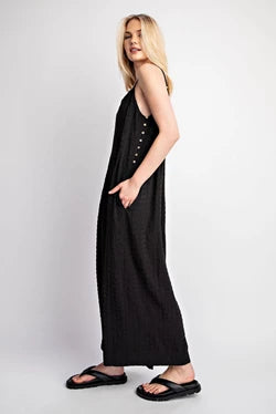 Black Flutter sleeve Smocked Bodice Midi Dress with Side Pockets